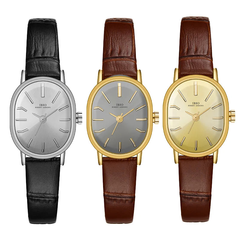 Vintage Women Watch Leather Black Oval Waterproof Ladies Quartz Wristwatch Golden Gift Idea Luxury Brand Female Hand Clock Brown